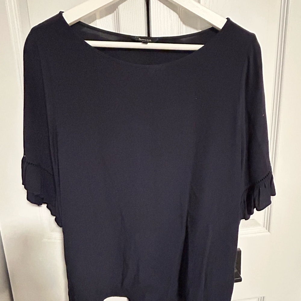 RW&CO. Navy Blouse with Ruffle Detail